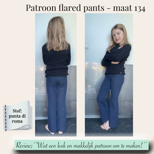 blauwe flared pants kinderen patroon