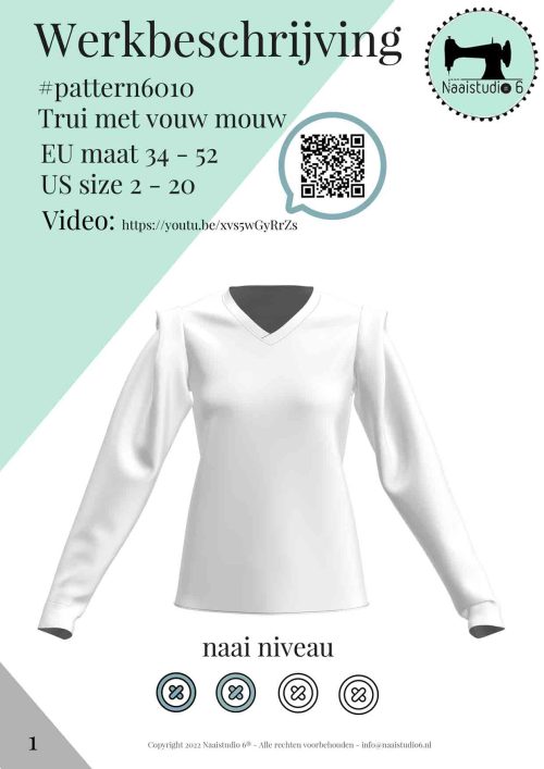 Damestrui met kratermouw en V-hals - Afbeelding 7