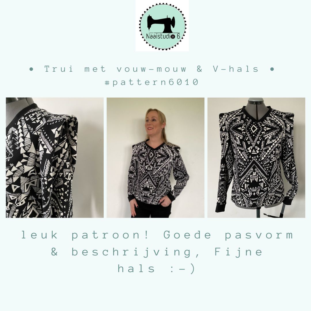 Damestrui met kratermouw en V hals Naaistudio 6