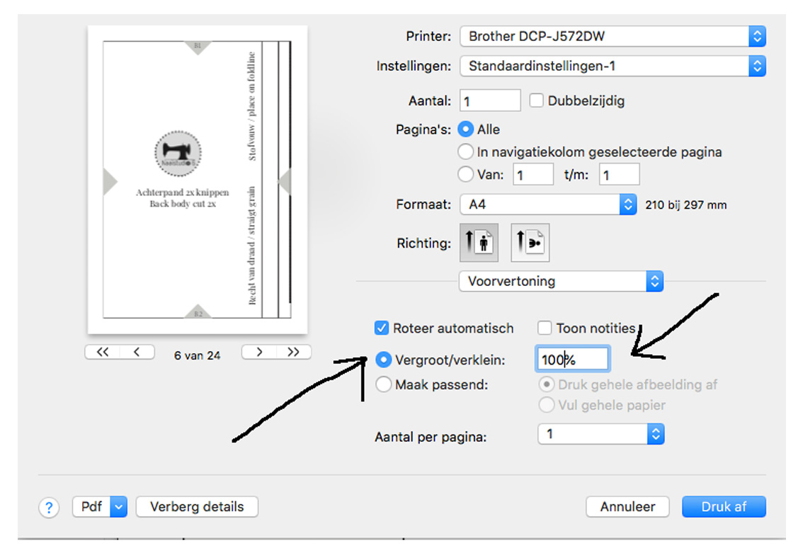 example how to print pdf sewing patterns at home