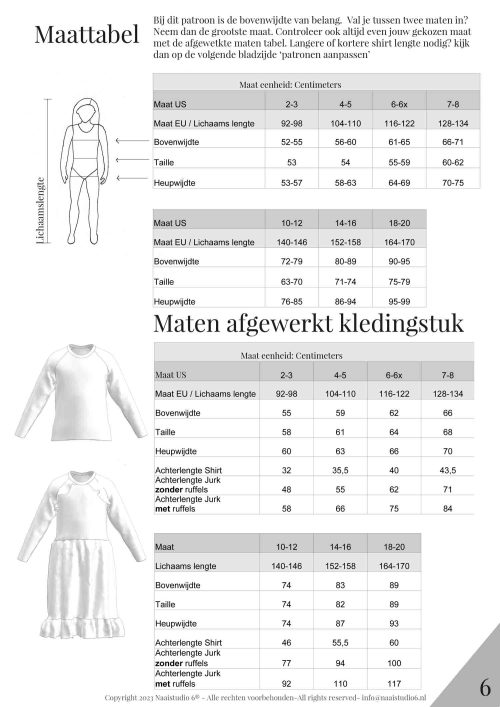 maten tabel kinderkleding